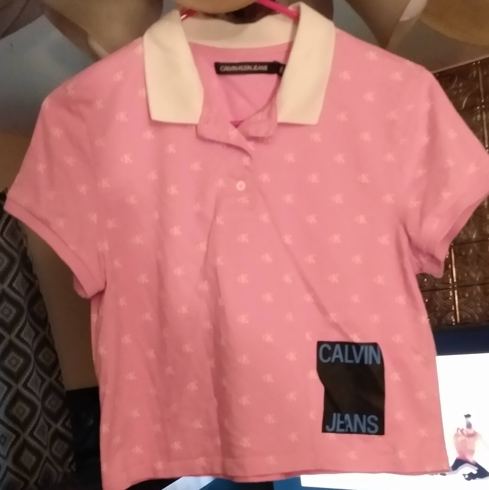 Calvin Klein Pink/White Y2K Logo Polo Shirt